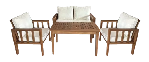 SARDES Ahşap 2+1+1 Sehpalı Oturma Grubu – Bahçe ve Balkon Takımı
